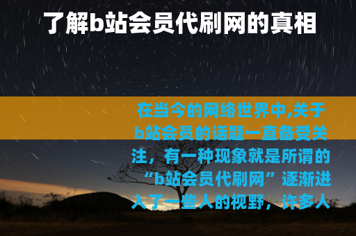 了解b站会员代刷网的真相