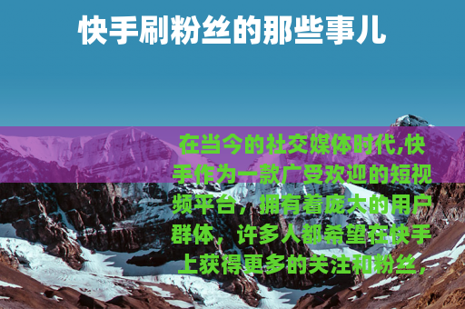 快手刷粉丝的那些事儿