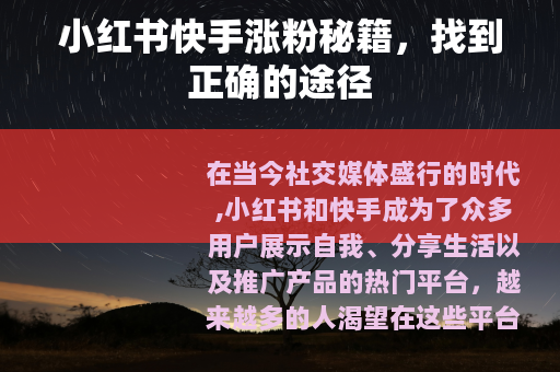小红书快手涨粉秘籍，找到正确的途径