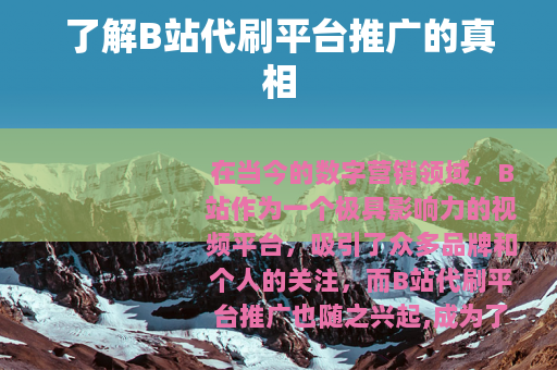 了解B站代刷平台推广的真相