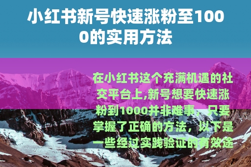 小红书新号快速涨粉至1000的实用方法