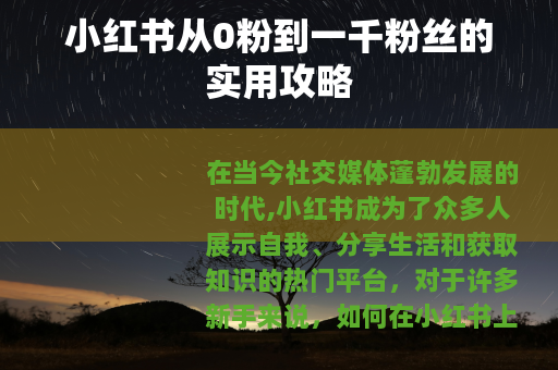 小红书从0粉到一千粉丝的实用攻略