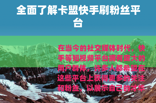 全面了解卡盟快手刷粉丝平台