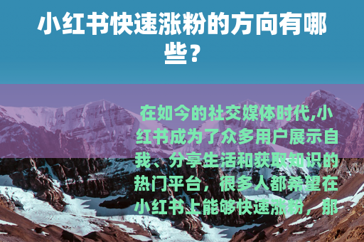 小红书快速涨粉的方向有哪些？