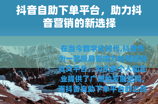 抖音自助下单平台，助力抖音营销的新选择