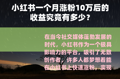 小红书一个月涨粉10万后的收益究竟有多少？