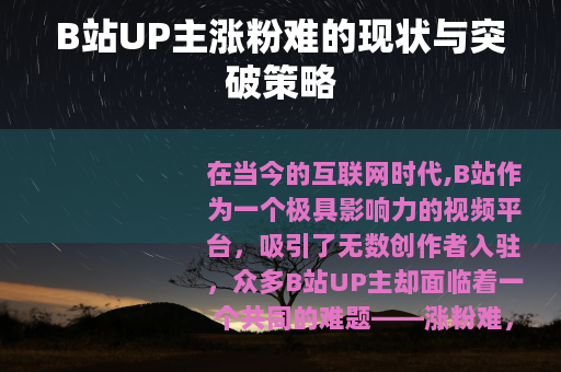 B站UP主涨粉难的现状与突破策略