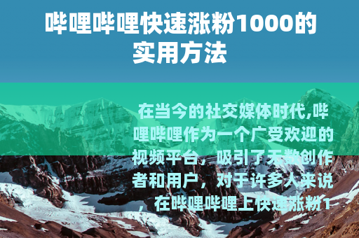 哔哩哔哩快速涨粉1000的实用方法