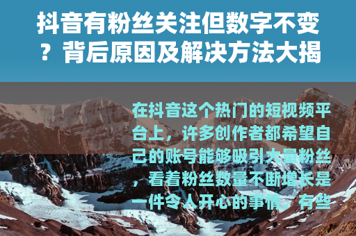 抖音有粉丝关注但数字不变？背后原因及解决方法大揭秘