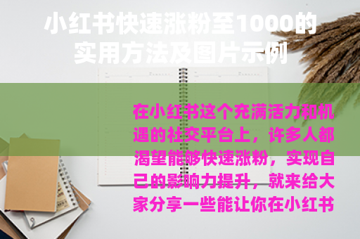 小红书快速涨粉至1000的实用方法及图片示例