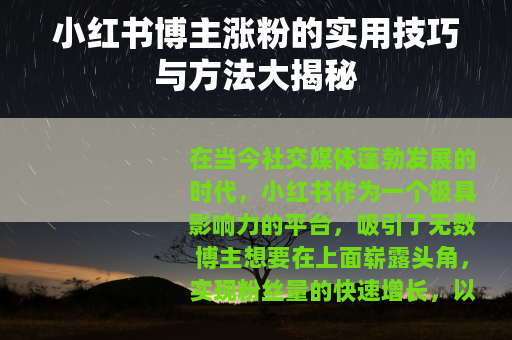 小红书博主涨粉的实用技巧与方法大揭秘