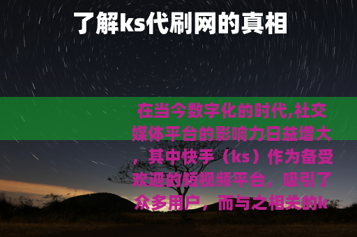 了解ks代刷网的真相