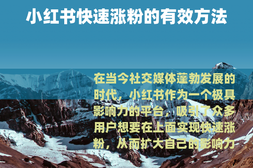 小红书快速涨粉的有效方法