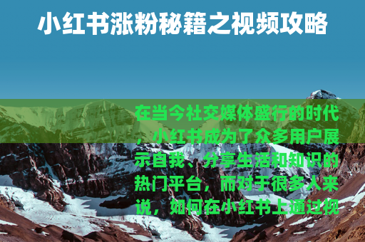 小红书涨粉秘籍之视频攻略