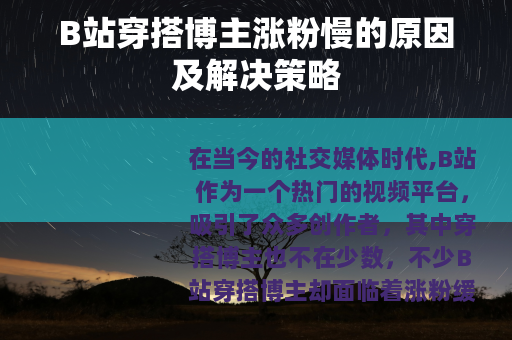 B站穿搭博主涨粉慢的原因及解决策略
