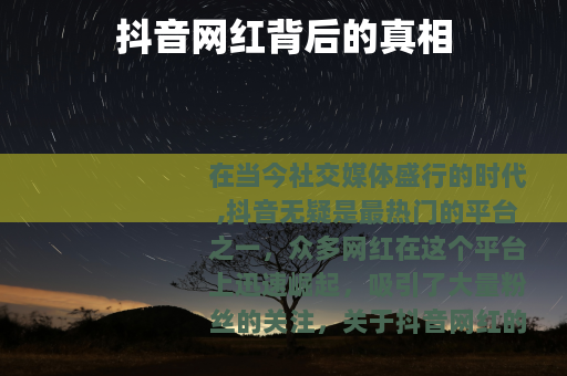 抖音网红背后的真相