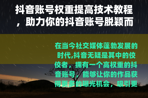 抖音账号权重提高技术教程，助力你的抖音账号脱颖而出