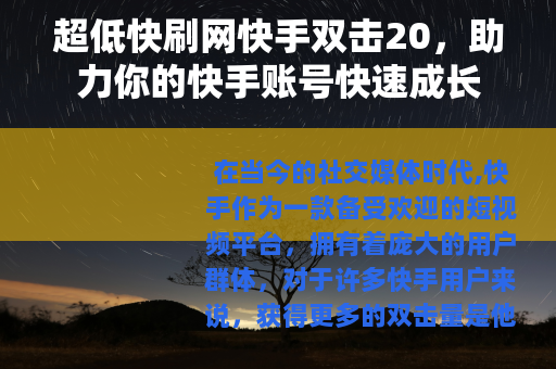 超低快刷网快手双击20，助力你的快手账号快速成长