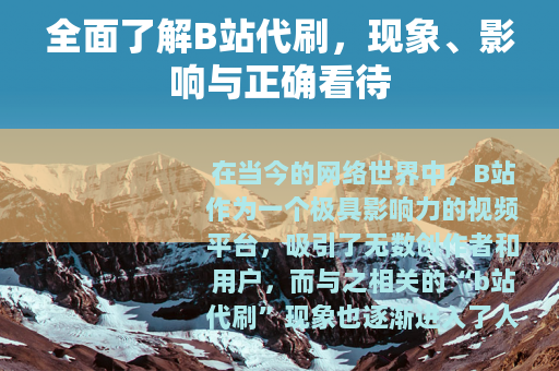 全面了解B站代刷，现象、影响与正确看待