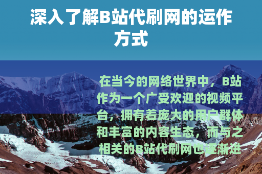 深入了解B站代刷网的运作方式