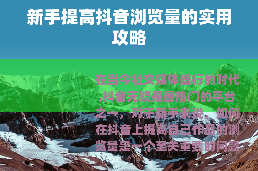 新手提高抖音浏览量的实用攻略