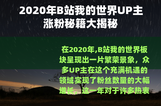 2020年B站我的世界UP主涨粉秘籍大揭秘