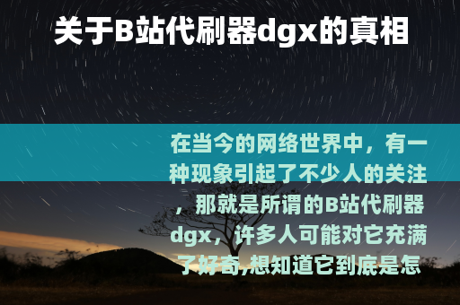 关于B站代刷器dgx的真相