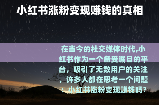 小红书涨粉变现赚钱的真相