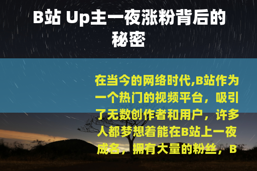 B站 Up主一夜涨粉背后的秘密