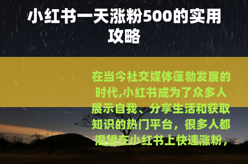 小红书一天涨粉500的实用攻略