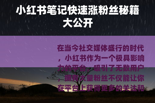 小红书笔记快速涨粉丝秘籍大公开