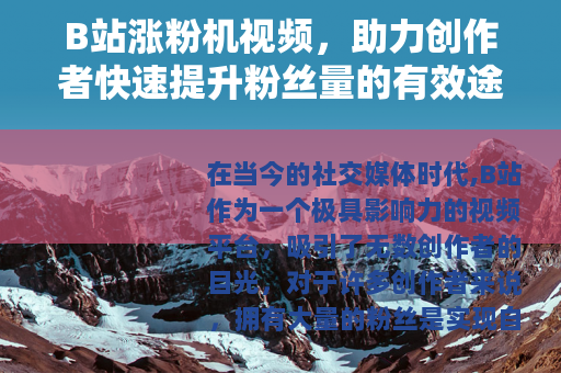 B站涨粉机视频，助力创作者快速提升粉丝量的有效途径
