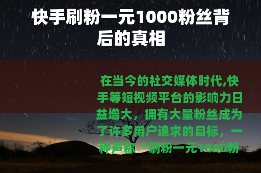 快手刷粉一元1000粉丝背后的真相