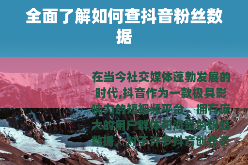 全面了解如何查抖音粉丝数据