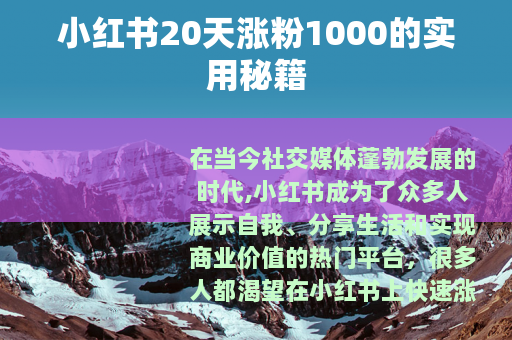 小红书20天涨粉1000的实用秘籍