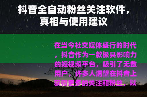 抖音全自动粉丝关注软件，真相与使用建议