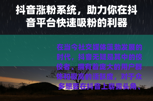 抖音涨粉系统，助力你在抖音平台快速吸粉的利器