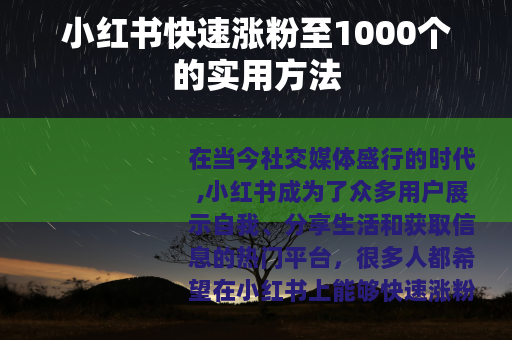 小红书快速涨粉至1000个的实用方法