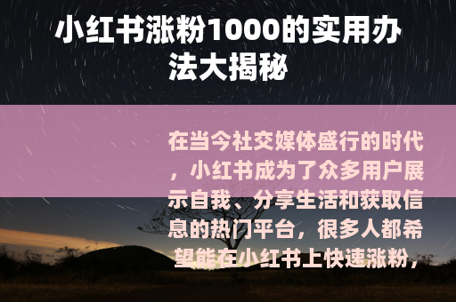 小红书涨粉1000的实用办法大揭秘