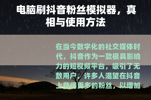 电脑刷抖音粉丝模拟器，真相与使用方法