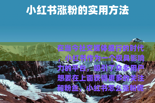 小红书涨粉的实用方法