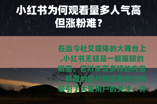 小红书为何观看量多人气高但涨粉难？